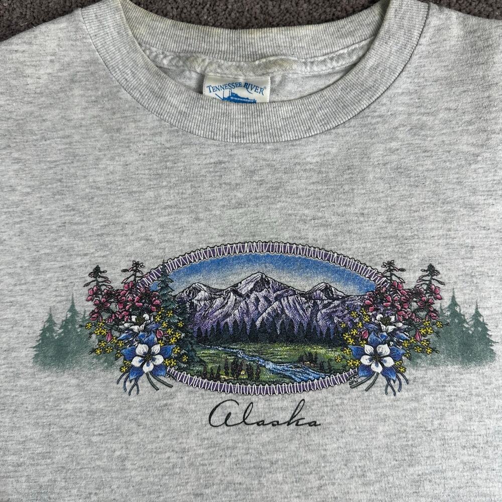 Vintage 90s Alaska Souvenir T-Shirt Tennessee River Size XL Gray Graphic Tee - Picture 2 of 4
